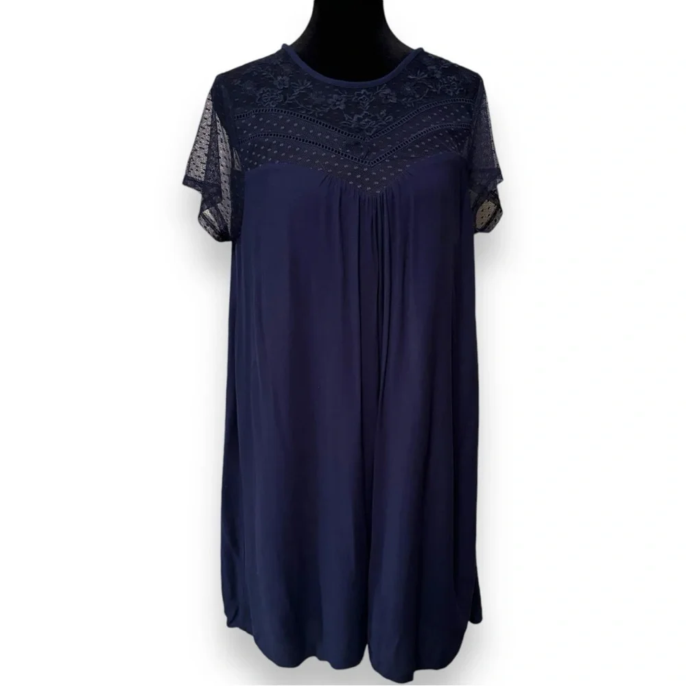 Xhilaration Flowy Lightweight Navy Lace Detail Keyhole Back Cutout Mini Dress - Picture 1 of 16